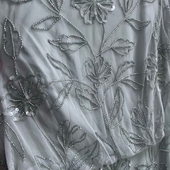 NWT Adrianna Papell Aqua Dust Short Sleeve Blouson Beaded Mixi Gown Women's 0 - Picture 12 of 12